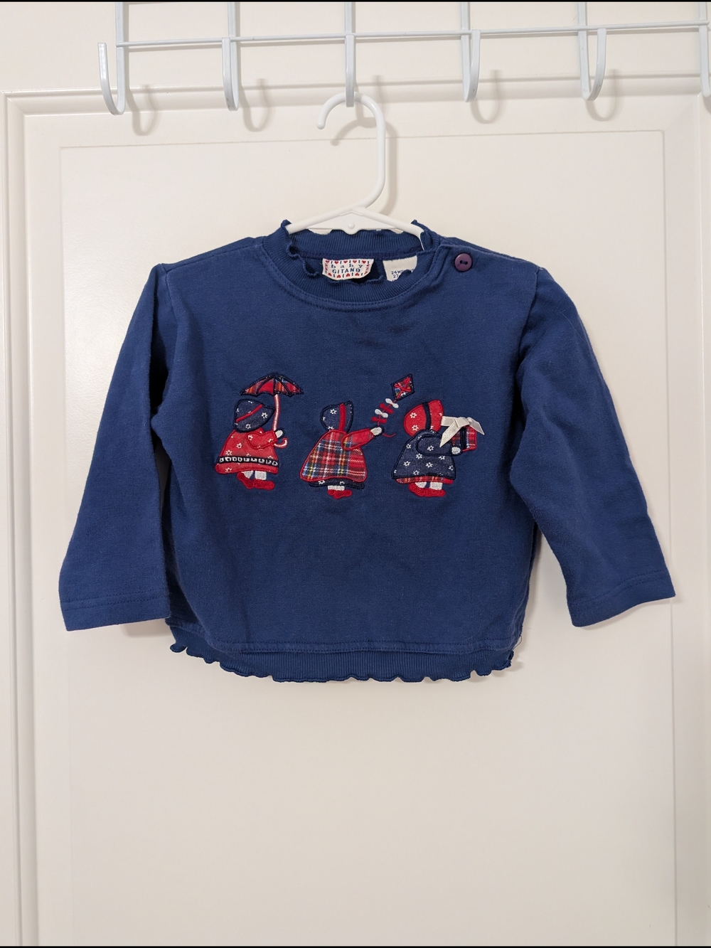 Vintage Baby Gitano 24M Navy Applique Girls Sweatshirt Cottagecore 90s